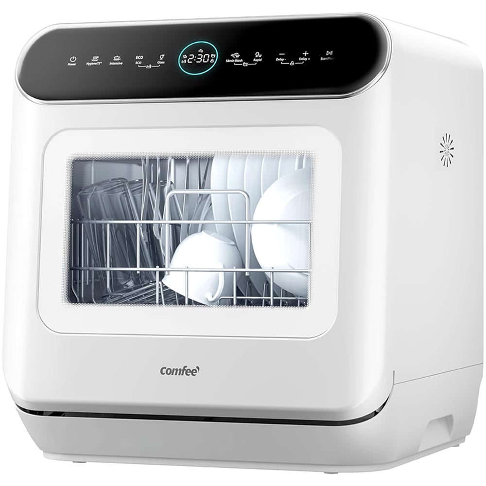 Comfee White Countertop Dishwasher with 6 Washing Programs and Visible Door Image 1