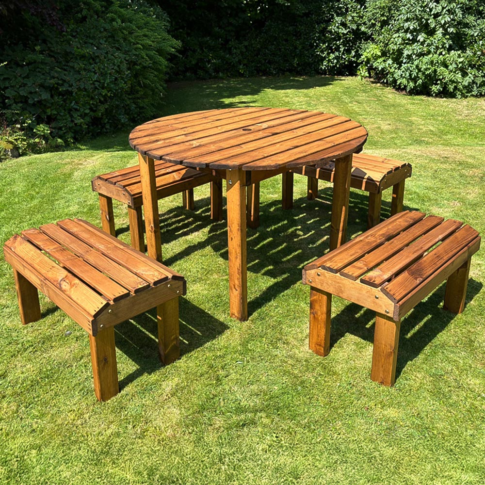 Charles Taylor Knights 4 Seater Round Garden Dining Bench Set Image 1