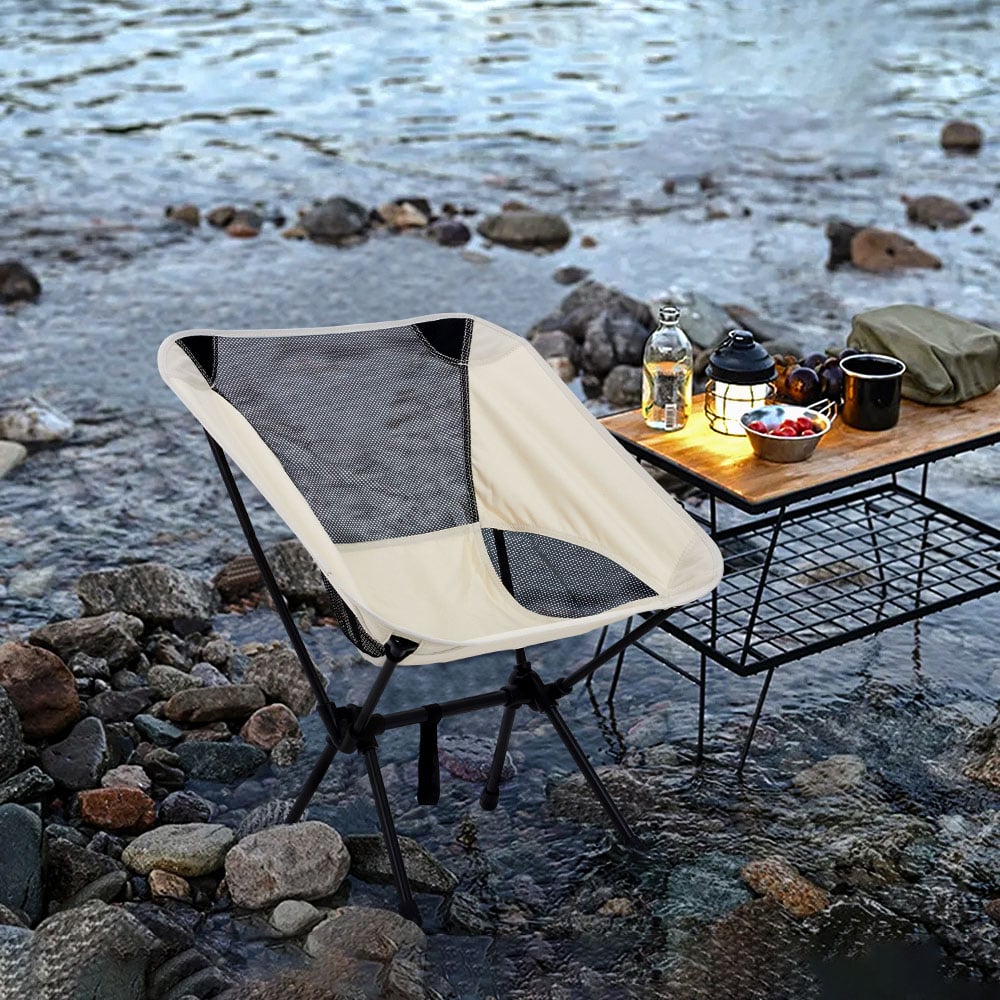 Living and Home Beige Breathable Mesh Foldable Camping Chair Image 7