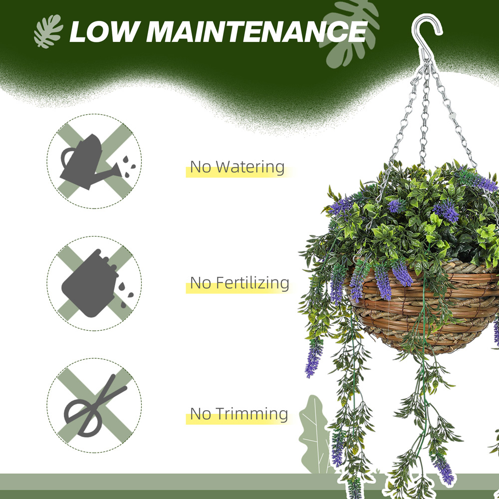 Portland Purple Lavender Flower Artificial Plants in Hanging Basket 2 Pack Image 6