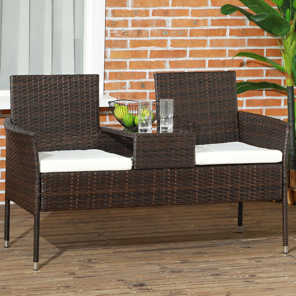 Outsunny 2 Seater Brown Rattan Companion Seat Image 1