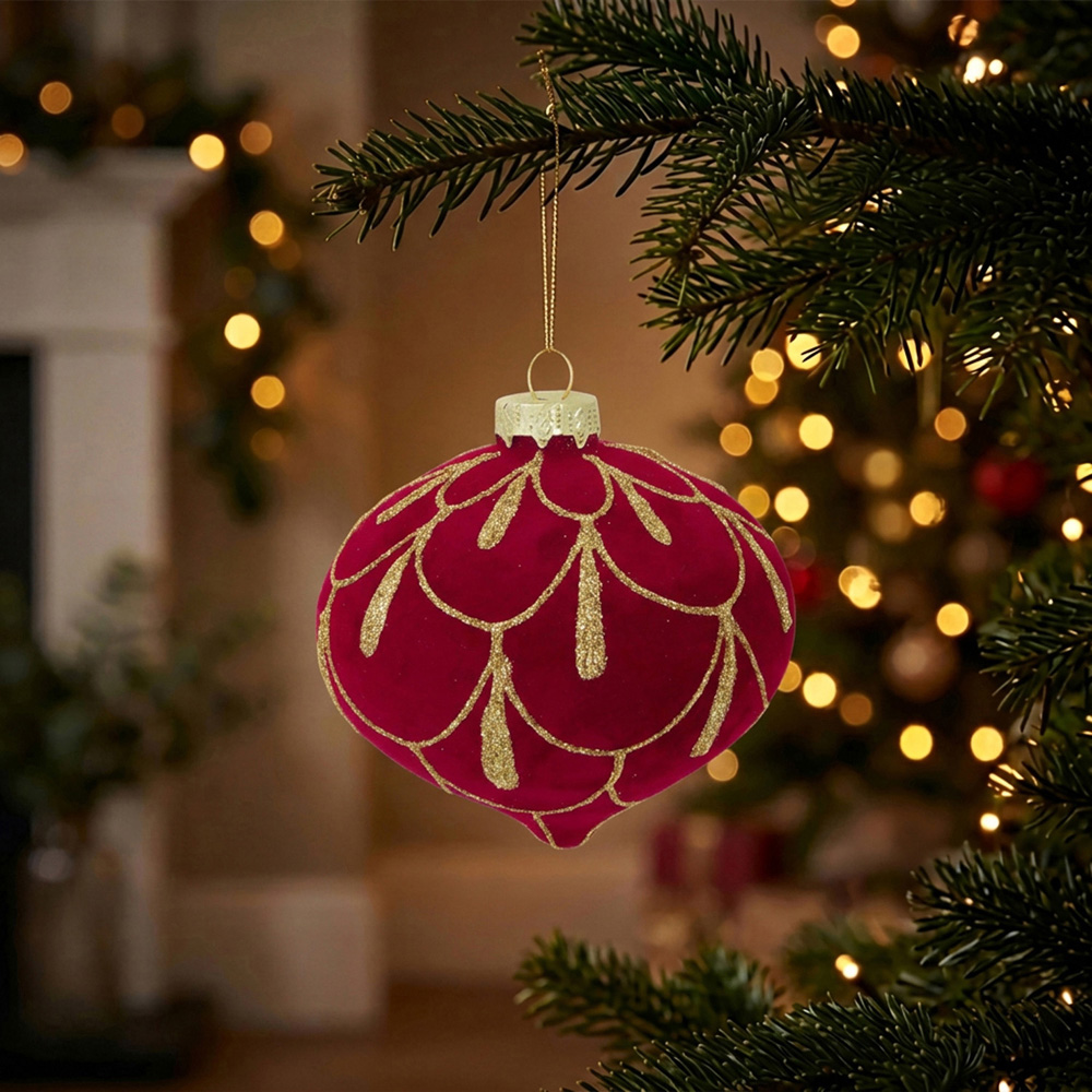 Flocked Detailed Glitter Onion Bauble Image 2