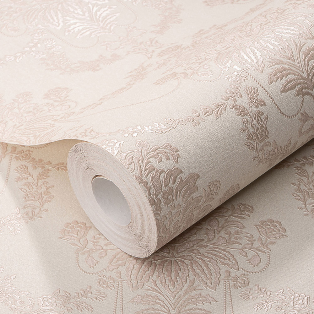 Erismann Timeless Damask Textured Pink Vinyl Wallpaper Image 2