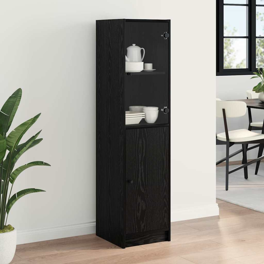 vidaXL 2 Door Black Oak Tall Slim Highboard Image 9