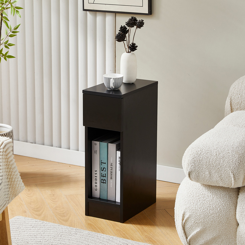 Brooklyn Ava Single Drawer Single Shelf Black Solid Wooden Bedside Table Image 3
