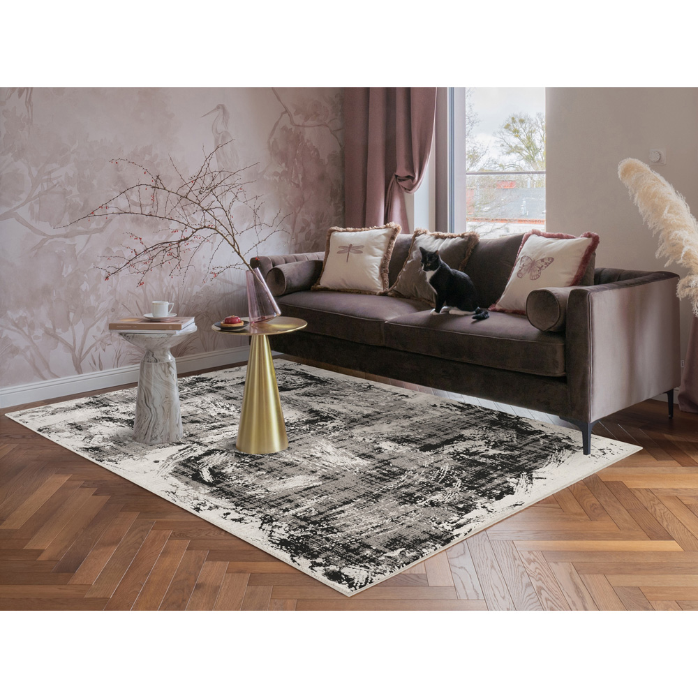 Mayfair Living Room Area Rug Metallic Sheen Contemporary Modern Canvas Design - Black 120cm x 170cm Image 2
