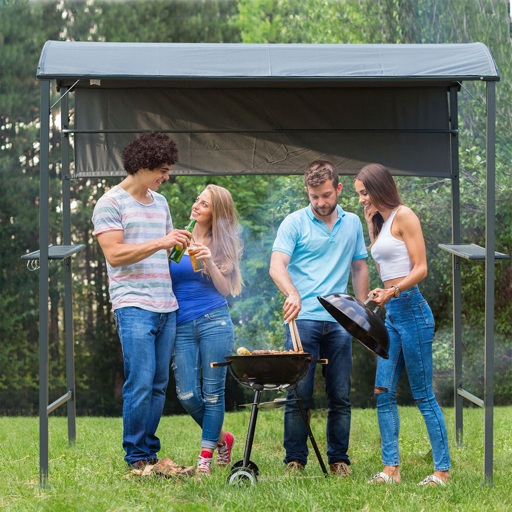 Outsunny Grey Metal Frame Outdoor BBQ Gazebo Canopy Image 7
