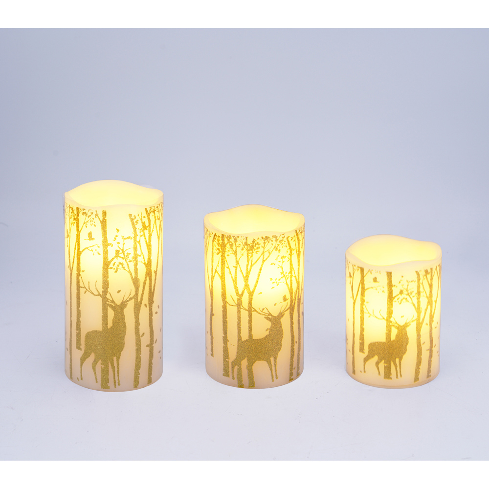 Avilo Christmas Woodland Flameless LED Pillar Candle 3 Piece Image 3