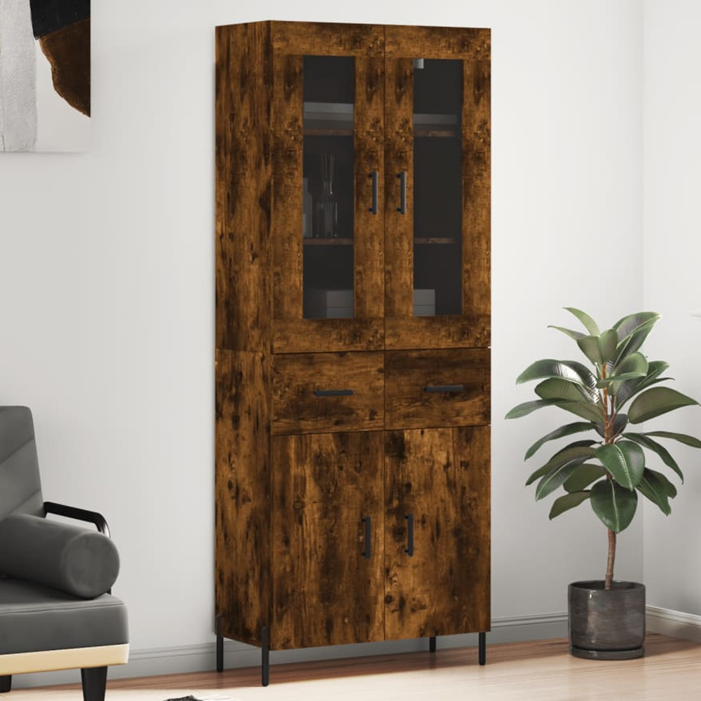 vidaXL 4 Door 2 Drawer 7 Shelf Smoked Oak Highboard Image 1