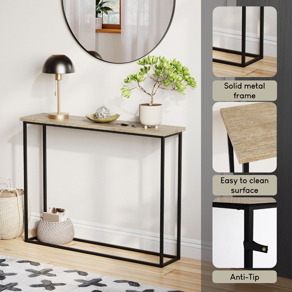 VIDA DESIGNS Oak and Black Metal Leg Console Table Image 4