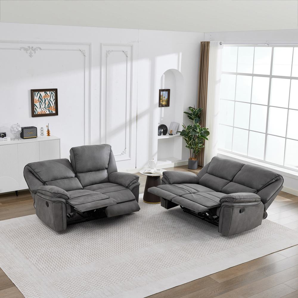 Langham 4 Seater Light Grey Leathaire Manual Recliner Sofa Set Image 7