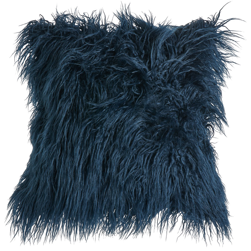 Wilko Blue Faux Fur Mongolian Cushion 43 x 43cm Image 1