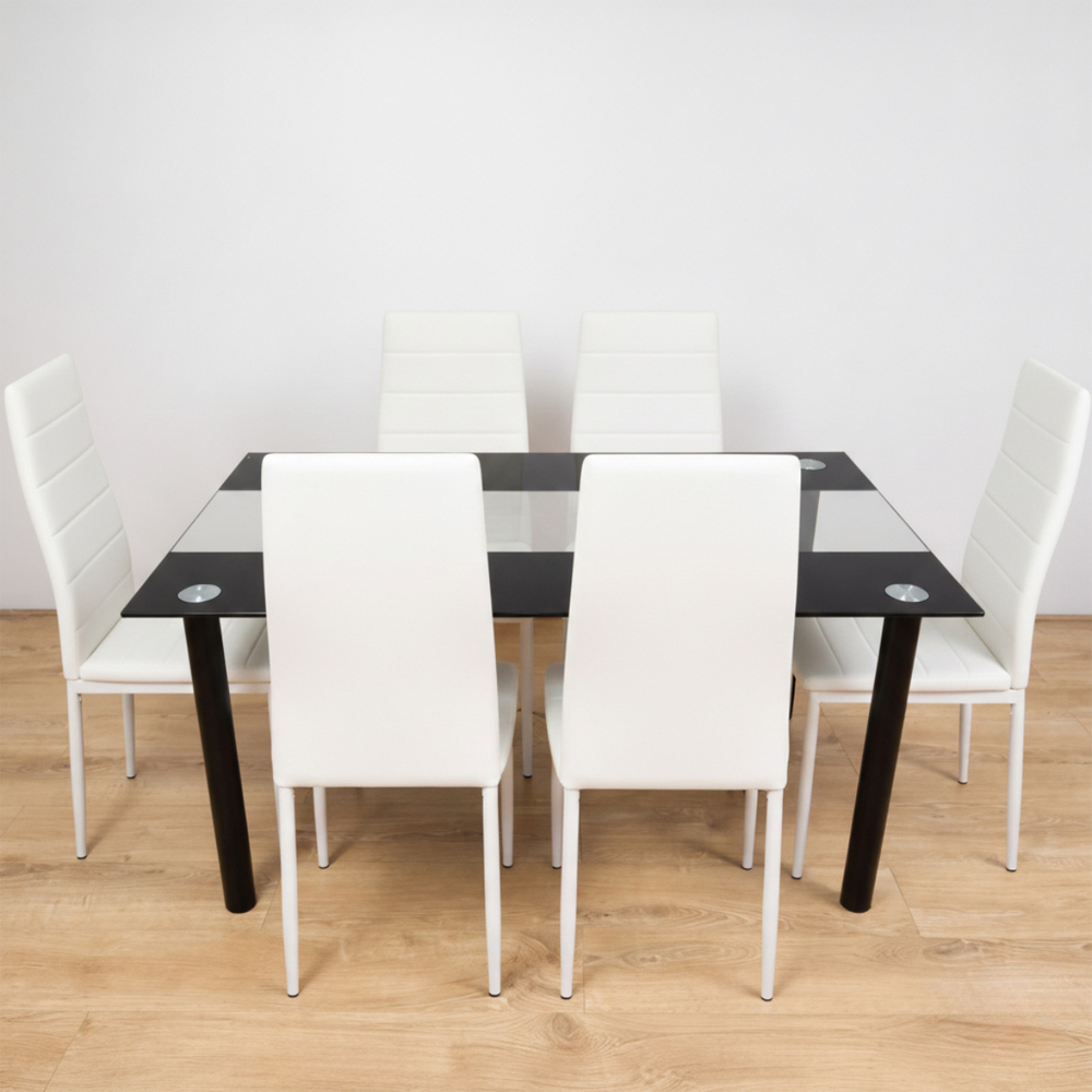 Portland Kosy Koala 6 Seater Glass Dining Set Black and White Image 4