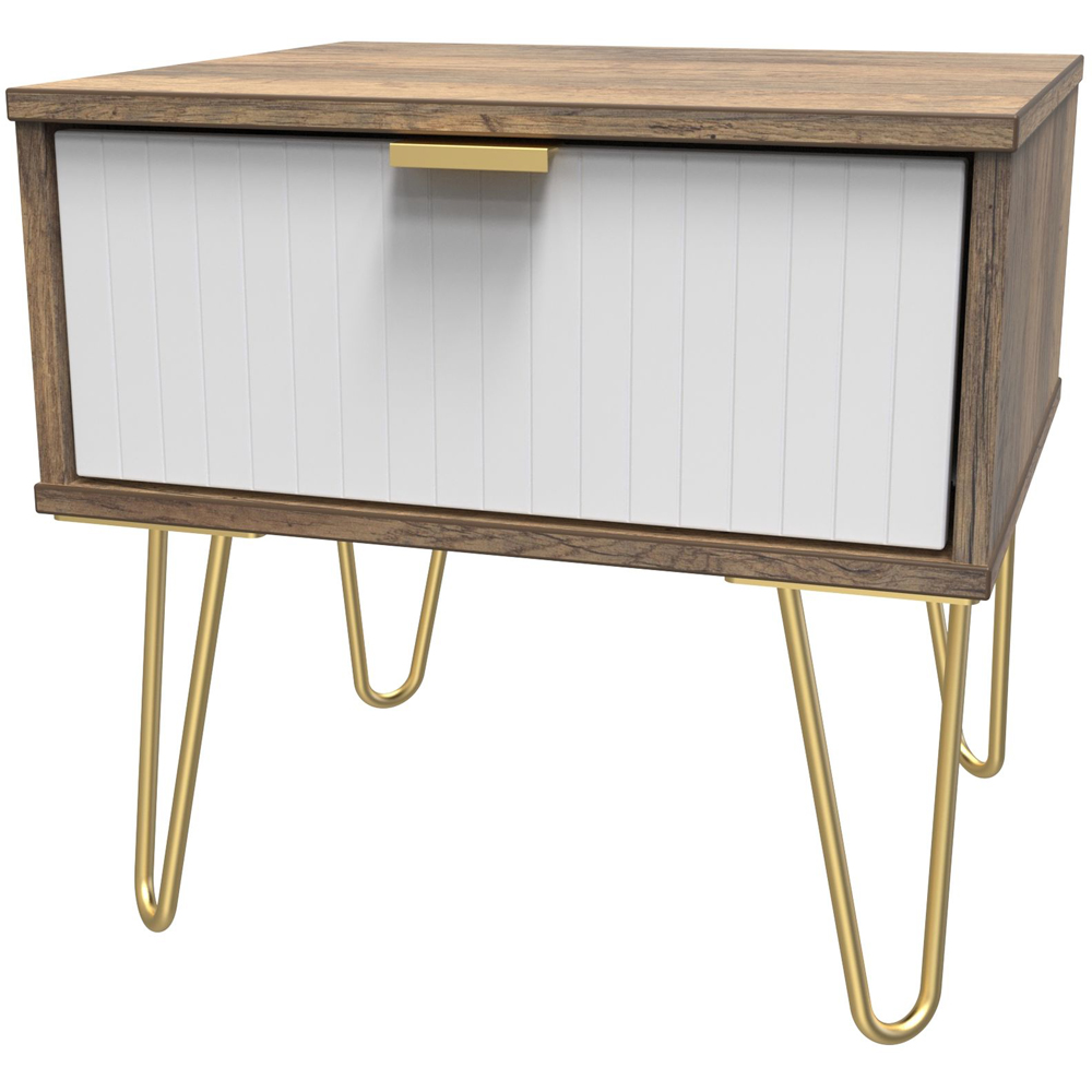 Crowndale Single Drawer White Matt and Vintage Oak Bedside Table Ready Assembled Image 2