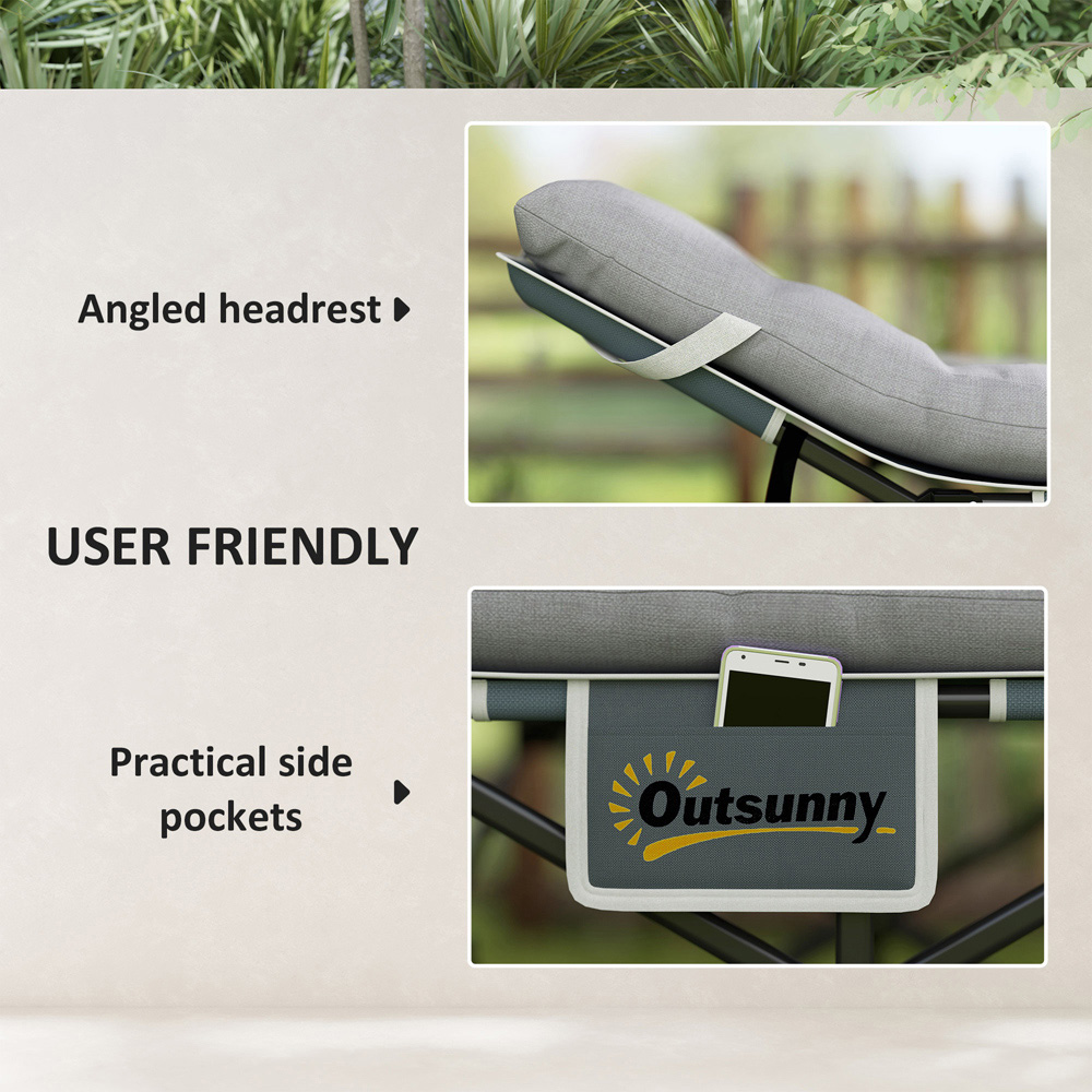 Outsunny Single Light Grey Folding Camping Cot with Mattress Image 4
