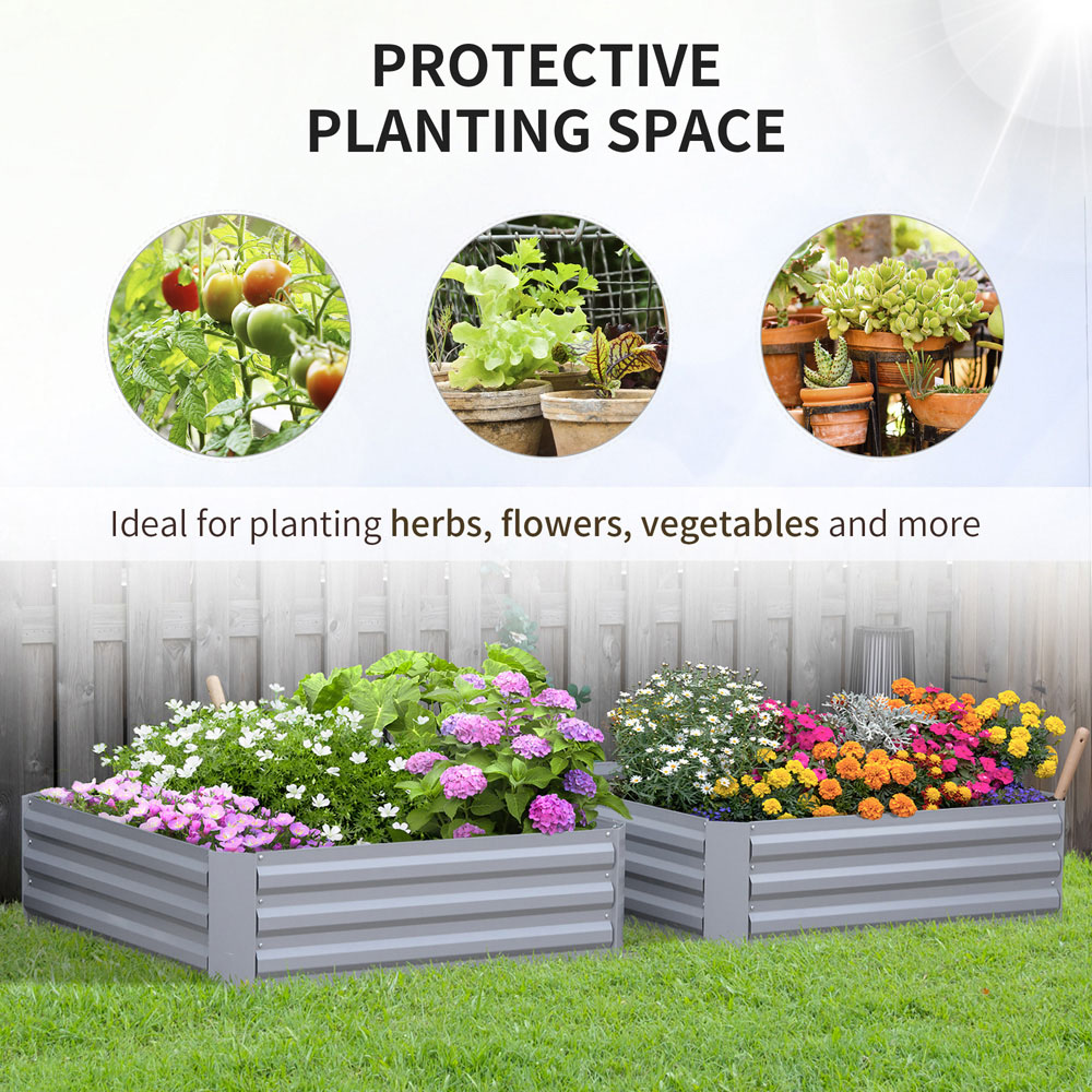 Outsunny Grey Galvanised Steel Easy Setup Raised Garden Bed Planter 2 Pack Image 7