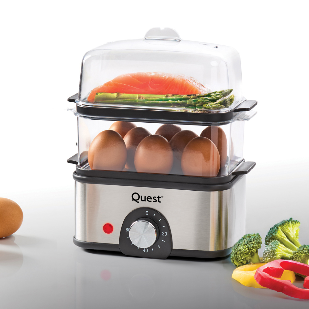 Quest 34349 2-Tier Silver Stainless Steel Egg Cooker and Steam Rack 500W Image 4