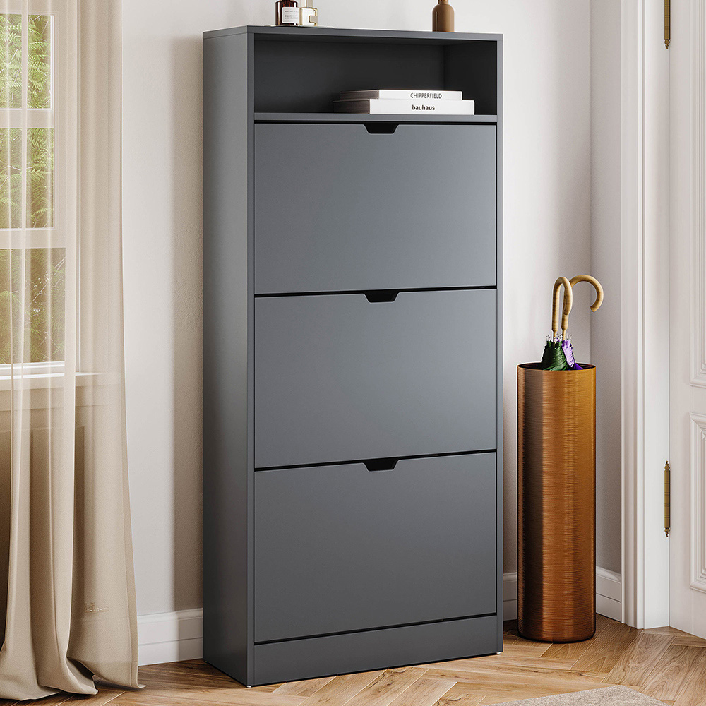 VIDA DESIGNS 3 Drawer Single Shelf Grey Shoe Cabinet Image 1