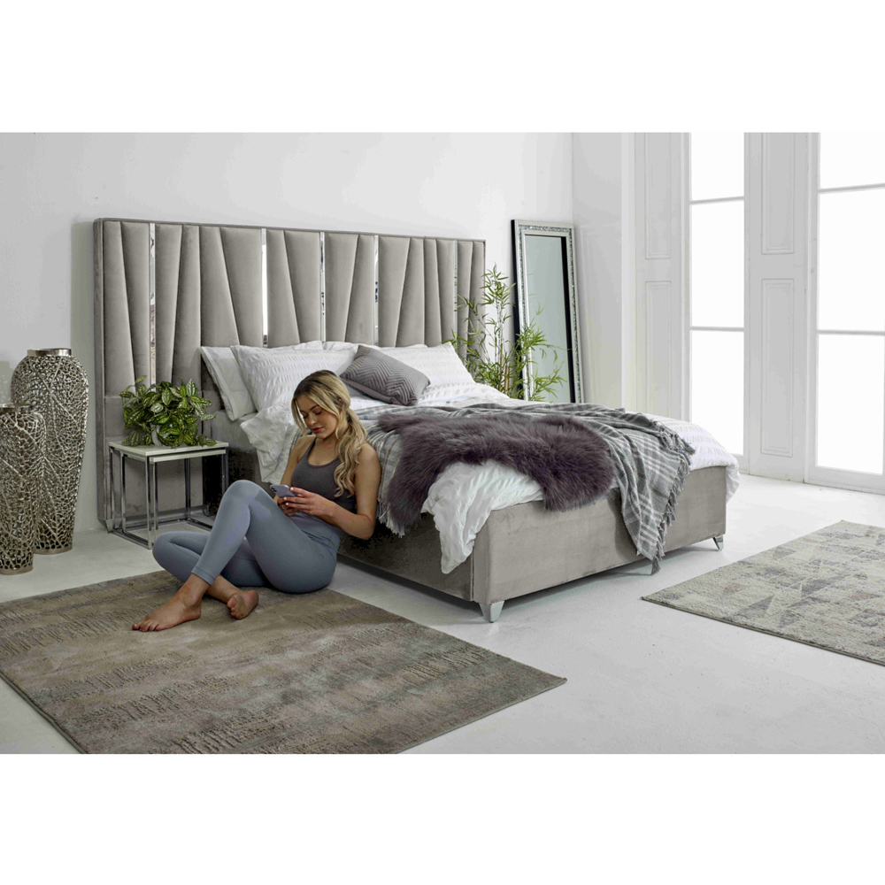 Eleganza Mila Super King Size Silver Plush Velvet Bed Frame with Lined Headboard Image 8