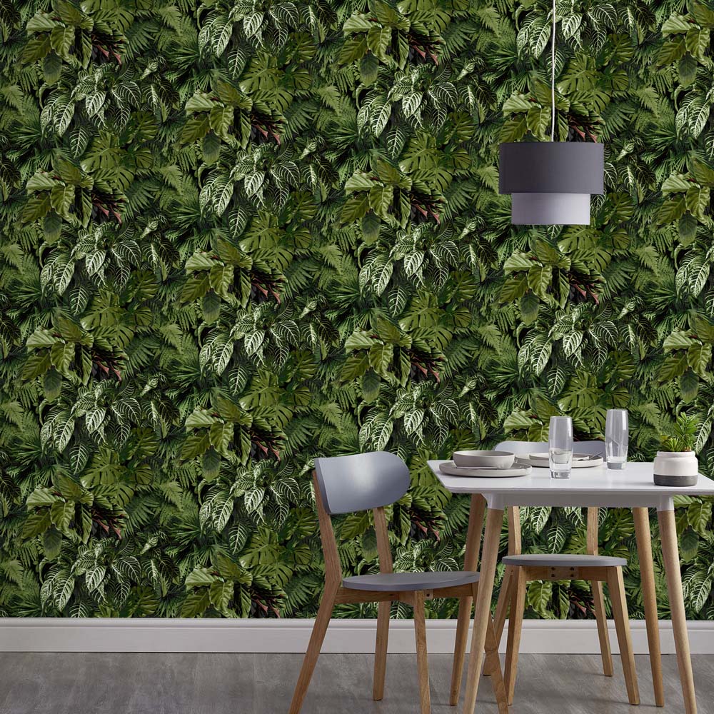 Grandeco Living Wall Tropical Fern Foliage Biophilic Green Wallpaper Image 3