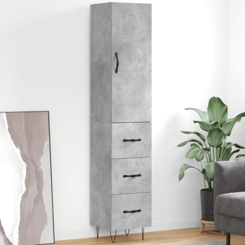 vidaXL Single Door 3 Drawer Concrete Grey Tall Highboard with Hairpin Legs Image 1