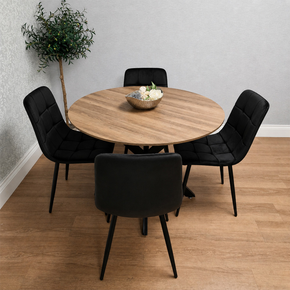 Kosy Koala 4 Seater Wood Effect Velvet Round Dining Set Blue Image 7