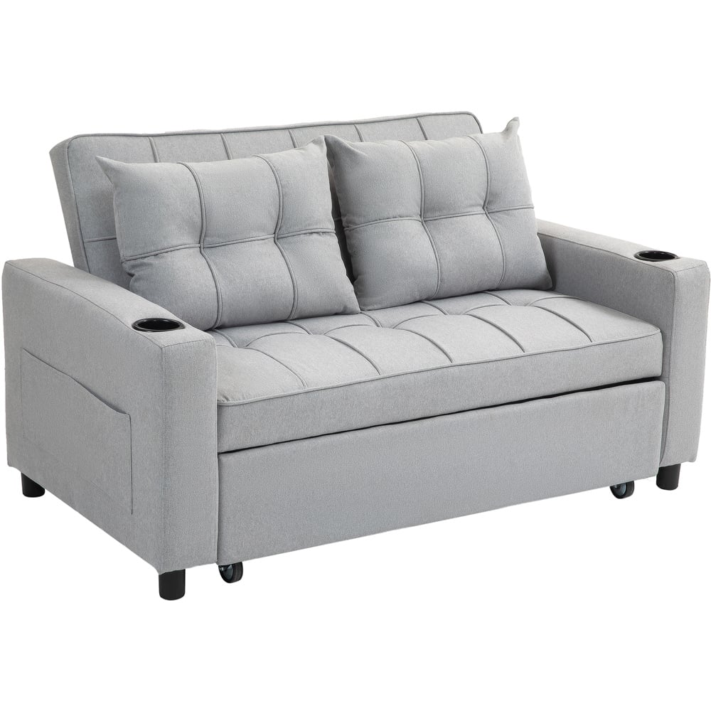 HOMCOM 2 Seater Light Grey Convertible Pull Out Sofa Bed Image 2