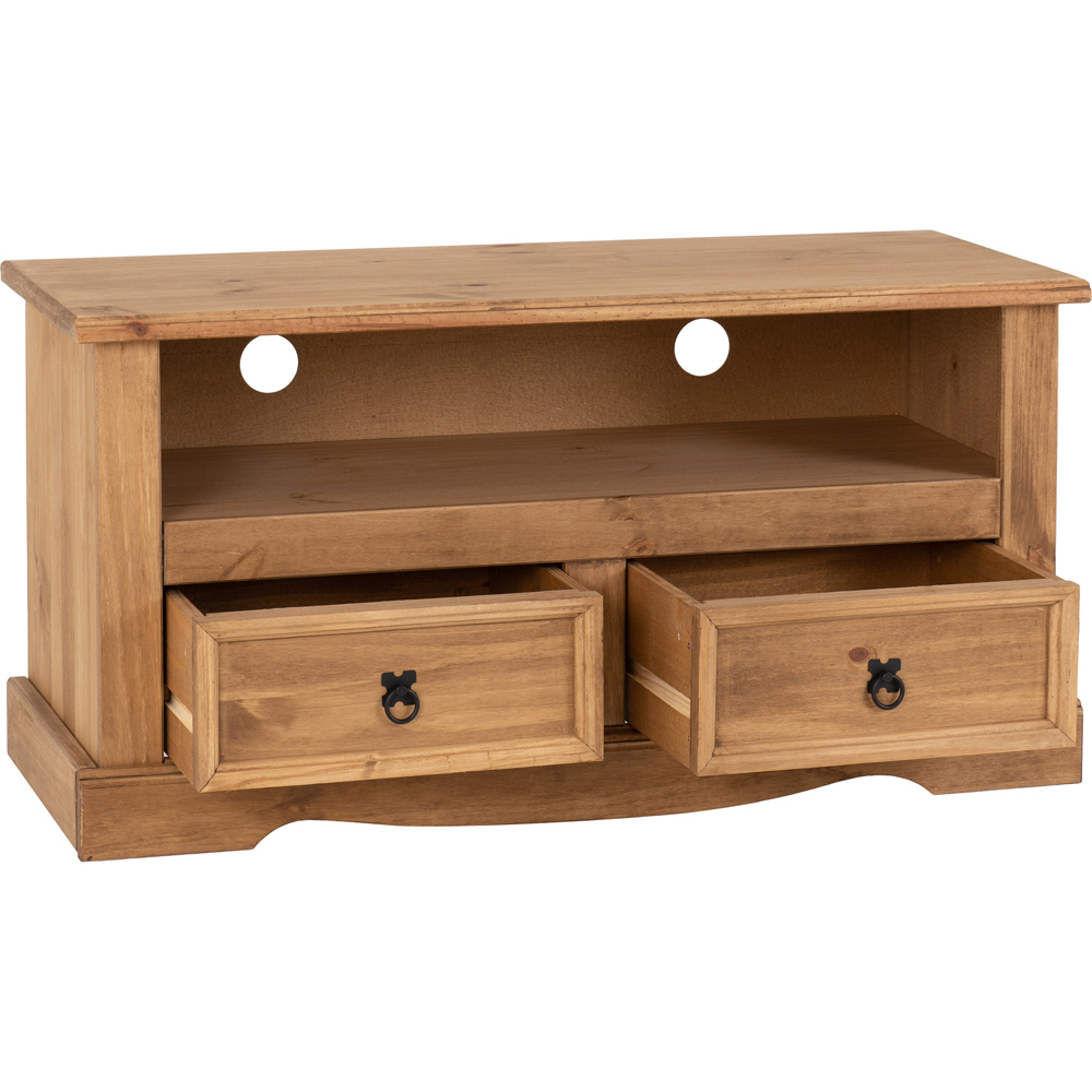 Seconique Corona 2 Drawer Distressed Waxed Pine Flat Screen TV Unit Image 4