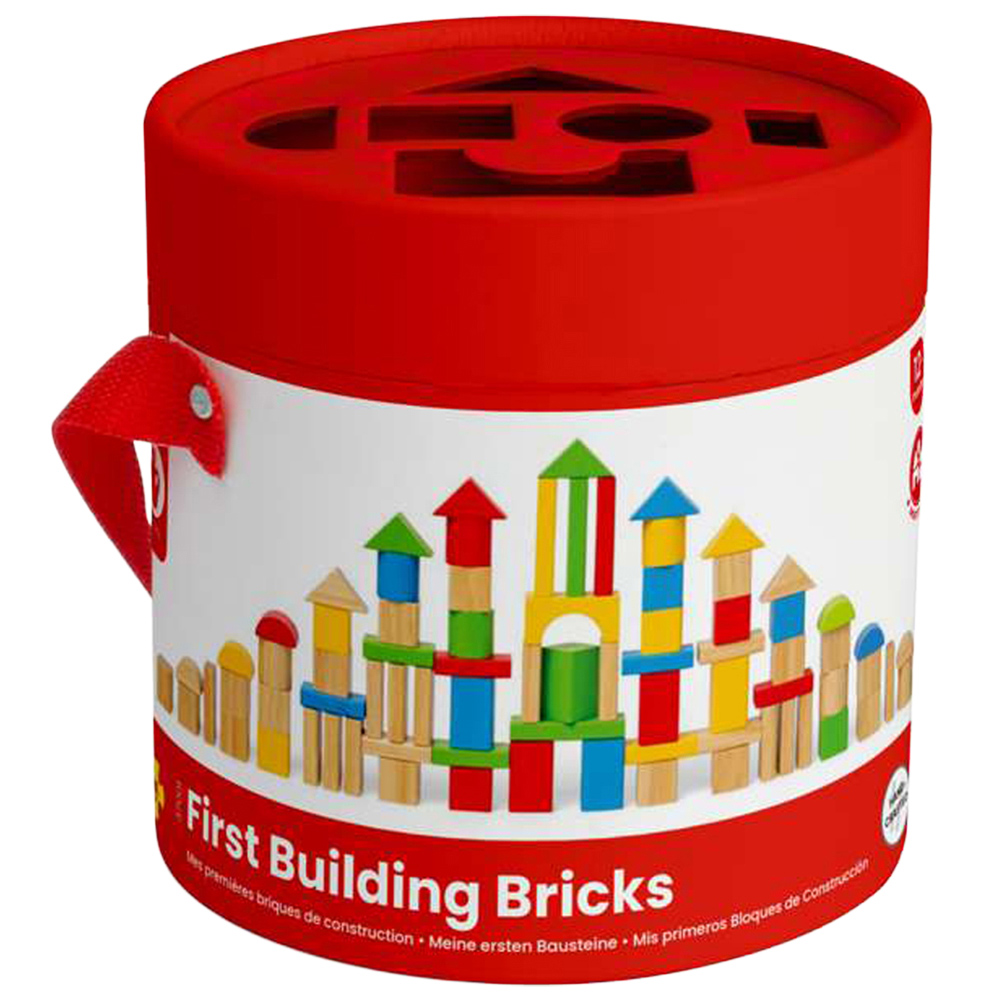 Bigjigs Toys Kids 80 Piece First Building Bricks Set with Shape Sorter Lid Image 6
