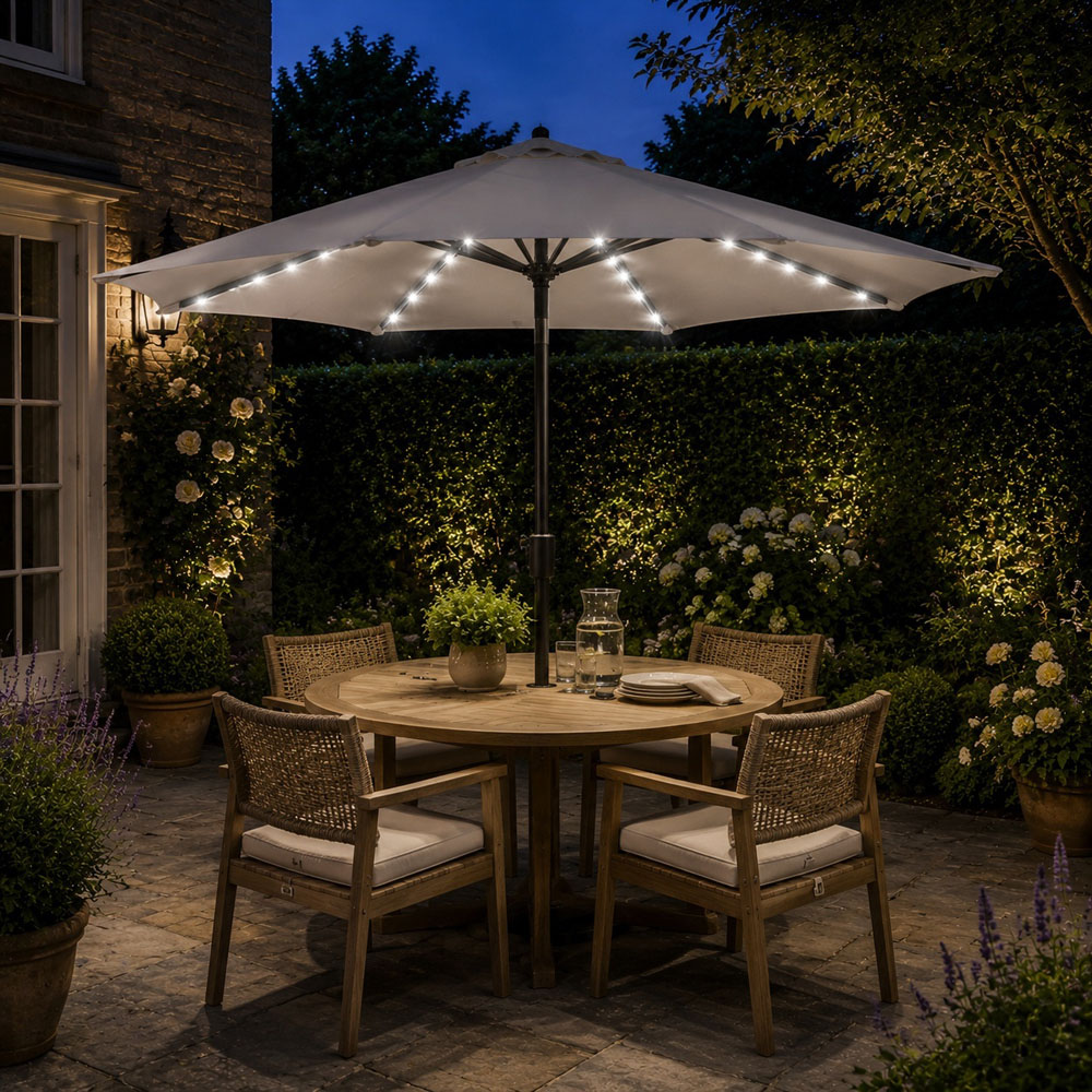 Direct Wicker Light Beige LED Crank Handle Parasol 2.94m Image 2