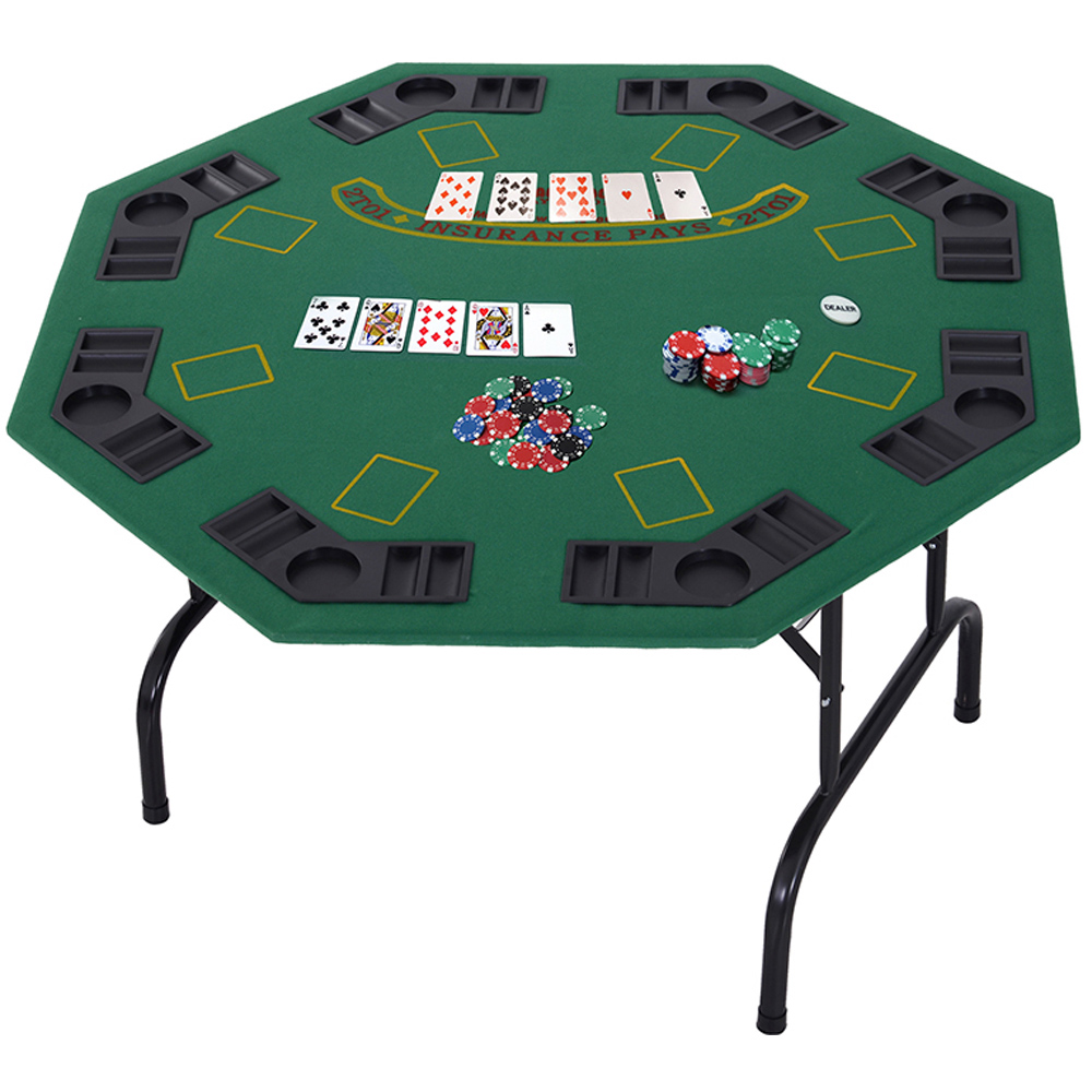 HOMCOM 8 Player Green Foldable Hexagonal Poker Table with Chips and Cup Holder Image 2