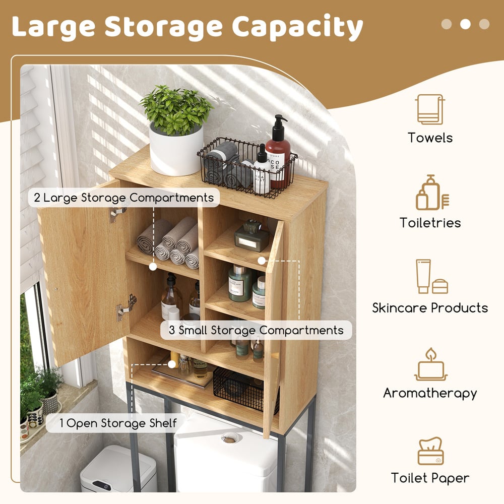 Costway 2 Door Single Shelf Natural Over The Toilet Storage Cabinet Image 8