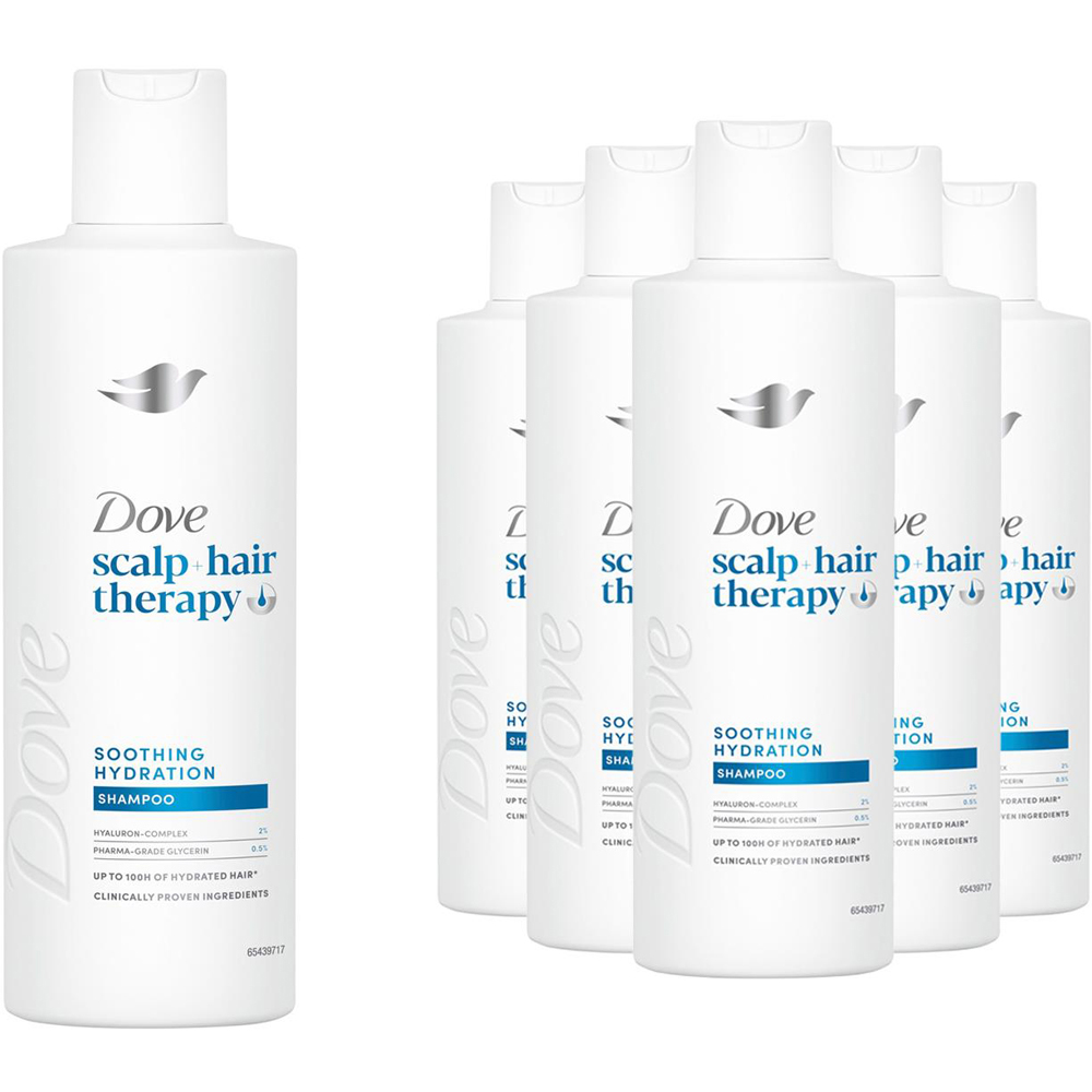 Dove Scalp+Hair Therapy Soothing Hydration Hyaluronic Acid Shampoo 250ml 6 Pack Image 1