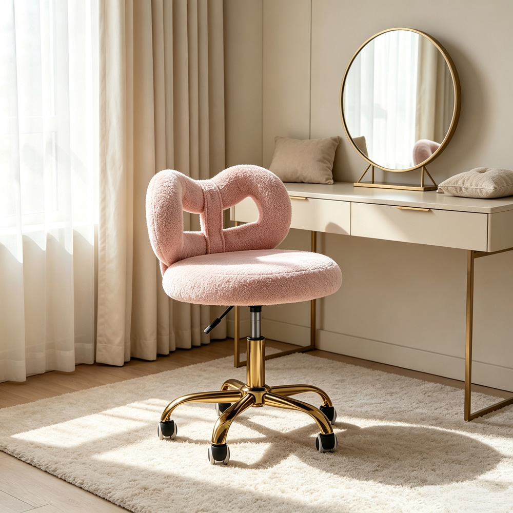 Living and Home Pink Teddy Fleece Bow Back Vanity Chair Image 8