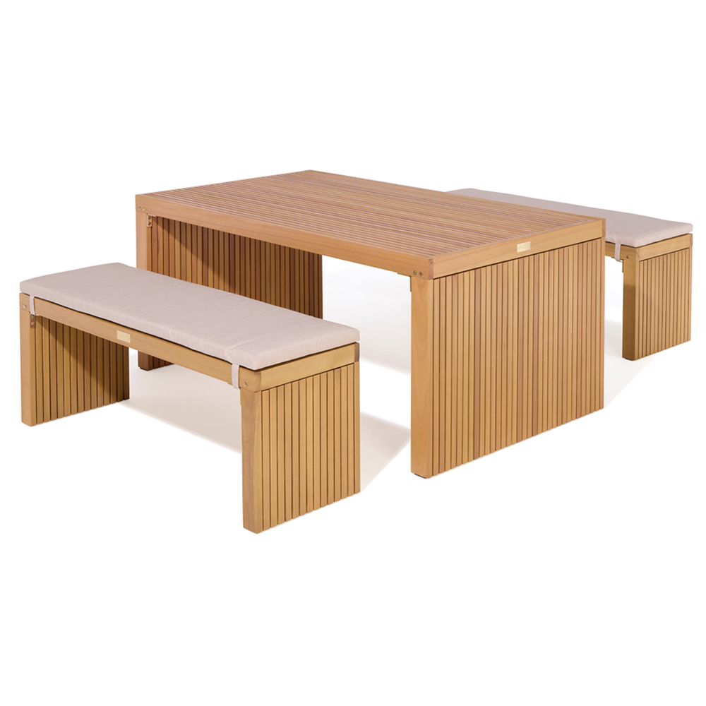 Rowlinson Kyoto 4 Seater Natural Dining Bench Set with Cushions Image 2