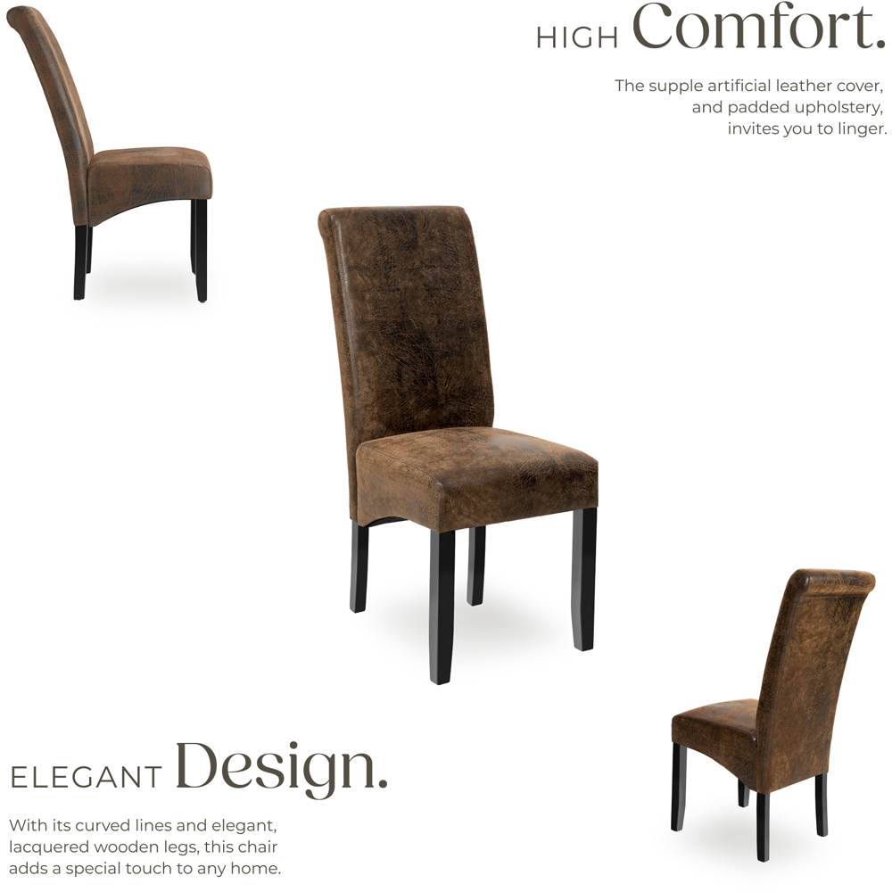 tectake Antique Brown Faux Leather High Backrest Dining Chair Image 3