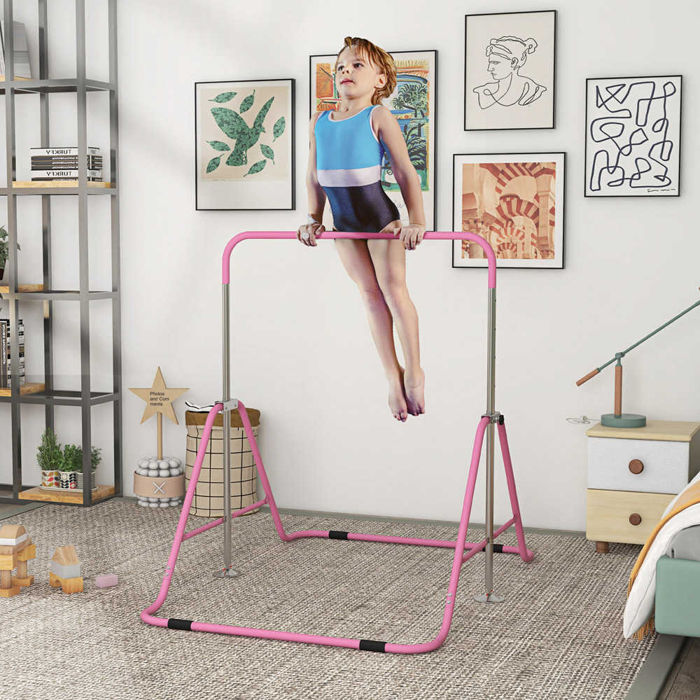 Tommy Toys Pink Kids Foldable Gymnastic Bar with Adjustable Height Image 2