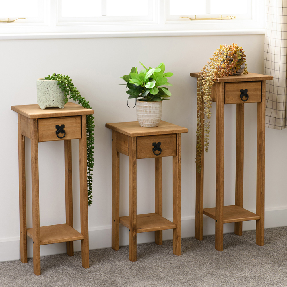 Seconique Corona Distressed Waxed Pine Plant Stands Set of 3 Image 2
