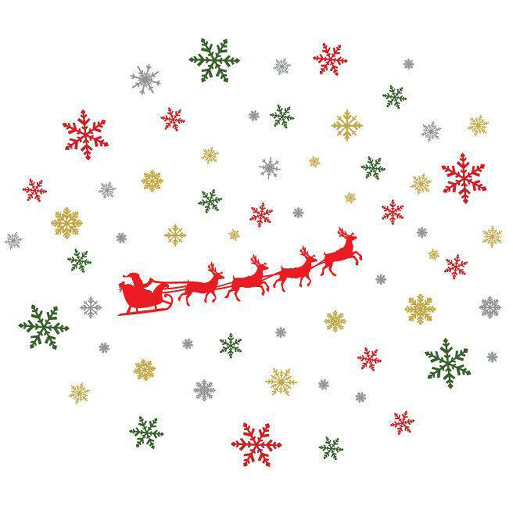 Walplus Santa's Sleigh and Colourful Snowflakes Self Adhesive Christmas Wall Stickers 61 Piece Image 2