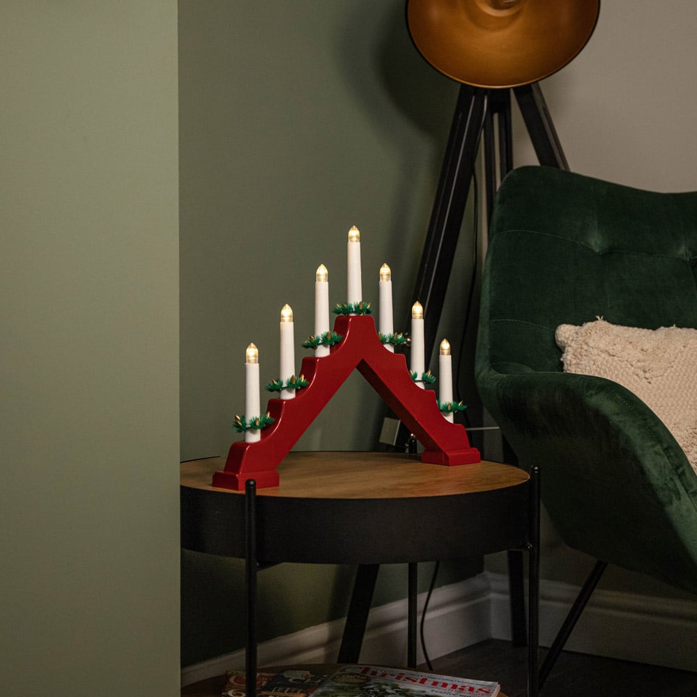 Samuel Alexander Light Up Red Wooden Christmas Candle Bridge Image 6