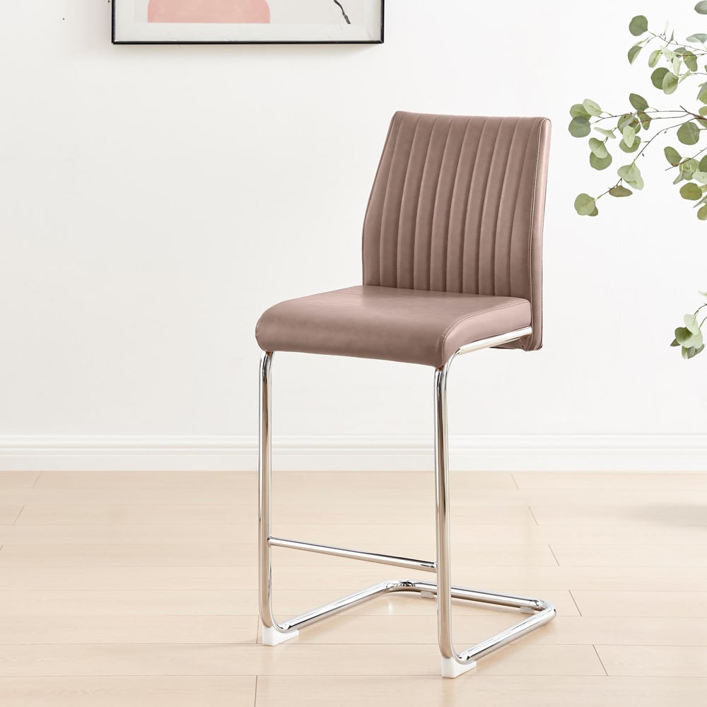 Furniturebox Fontana Cappuccino Beige and Silver Faux Leather Bar Chair Set of 2 Image 7