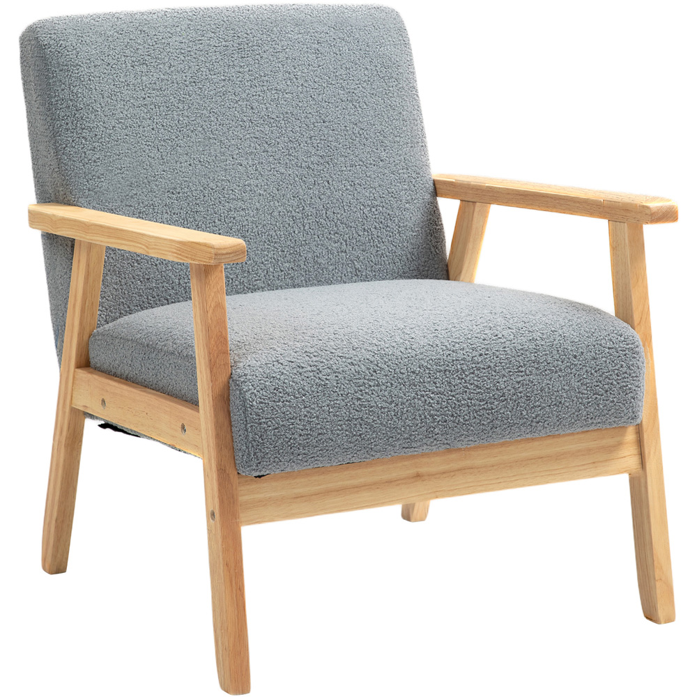 HOMCOM Grey Wood Frame Accent Armchair with Cashmere Cushions Image 2