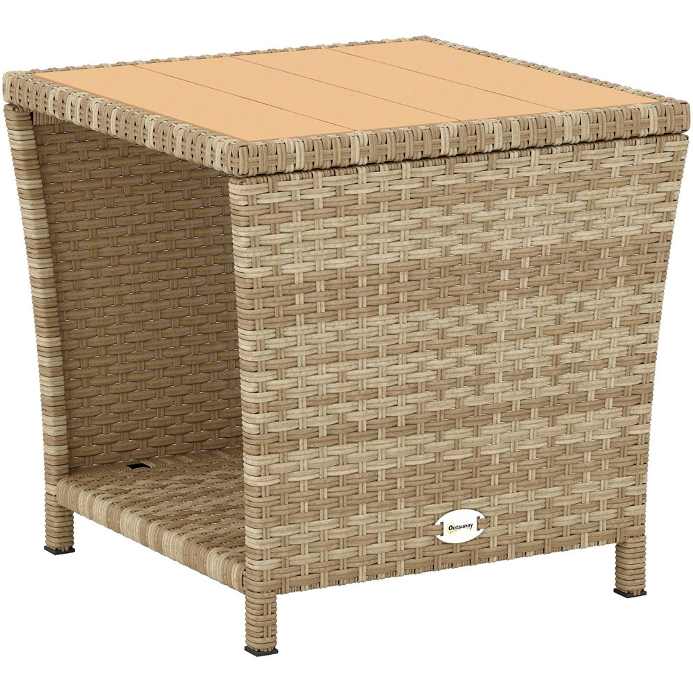 Outsunny Single Shelf Khaki Rattan Side Table Image 2