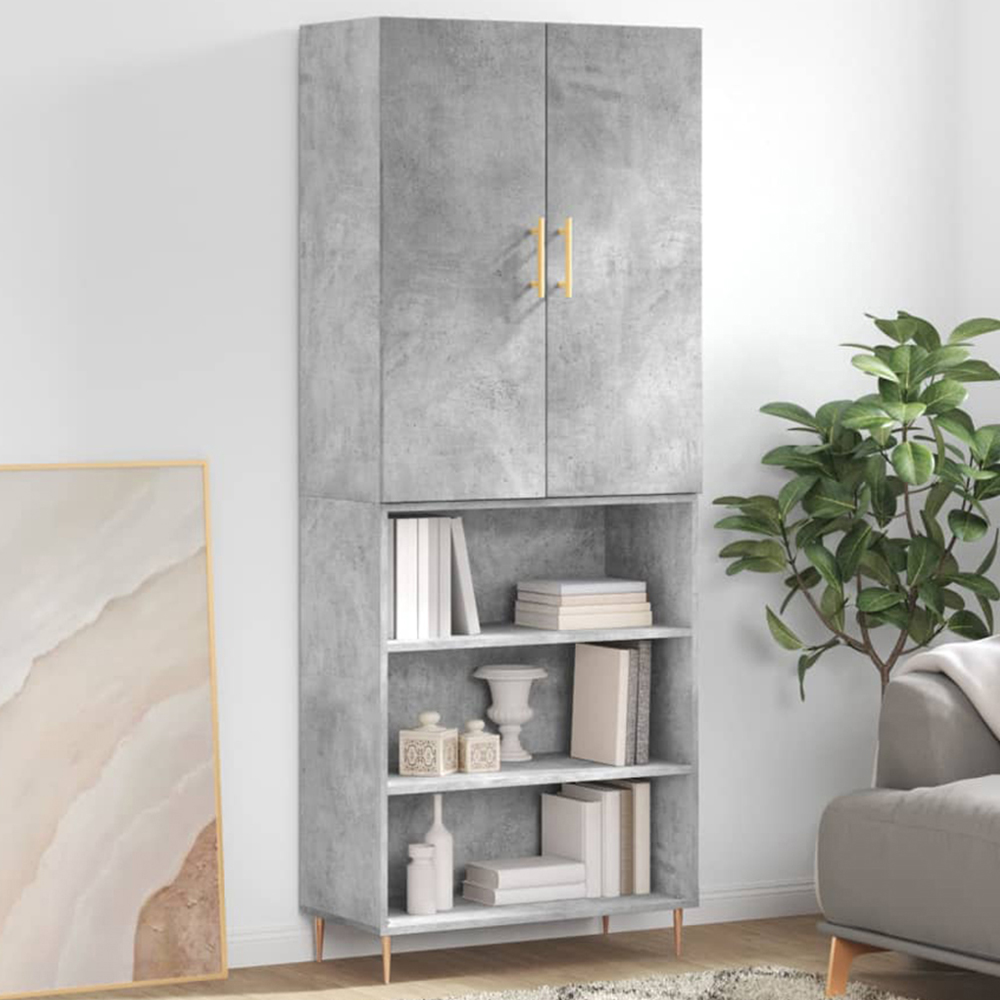 vidaXL 2 Door 3 Shelf Concrete Grey Wooden Highboard Image 1
