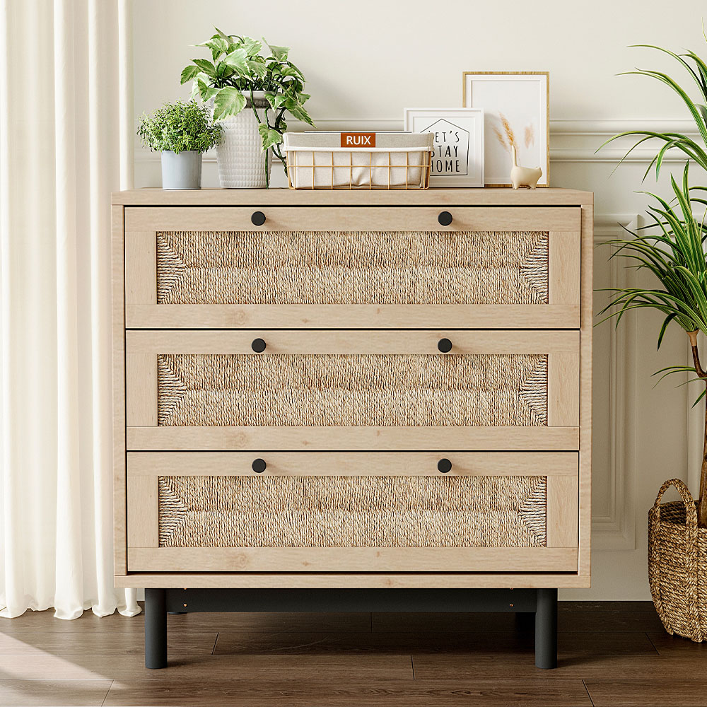 H&O Direct 3 Drawer Woven Accent Storage Cabinet Image 5