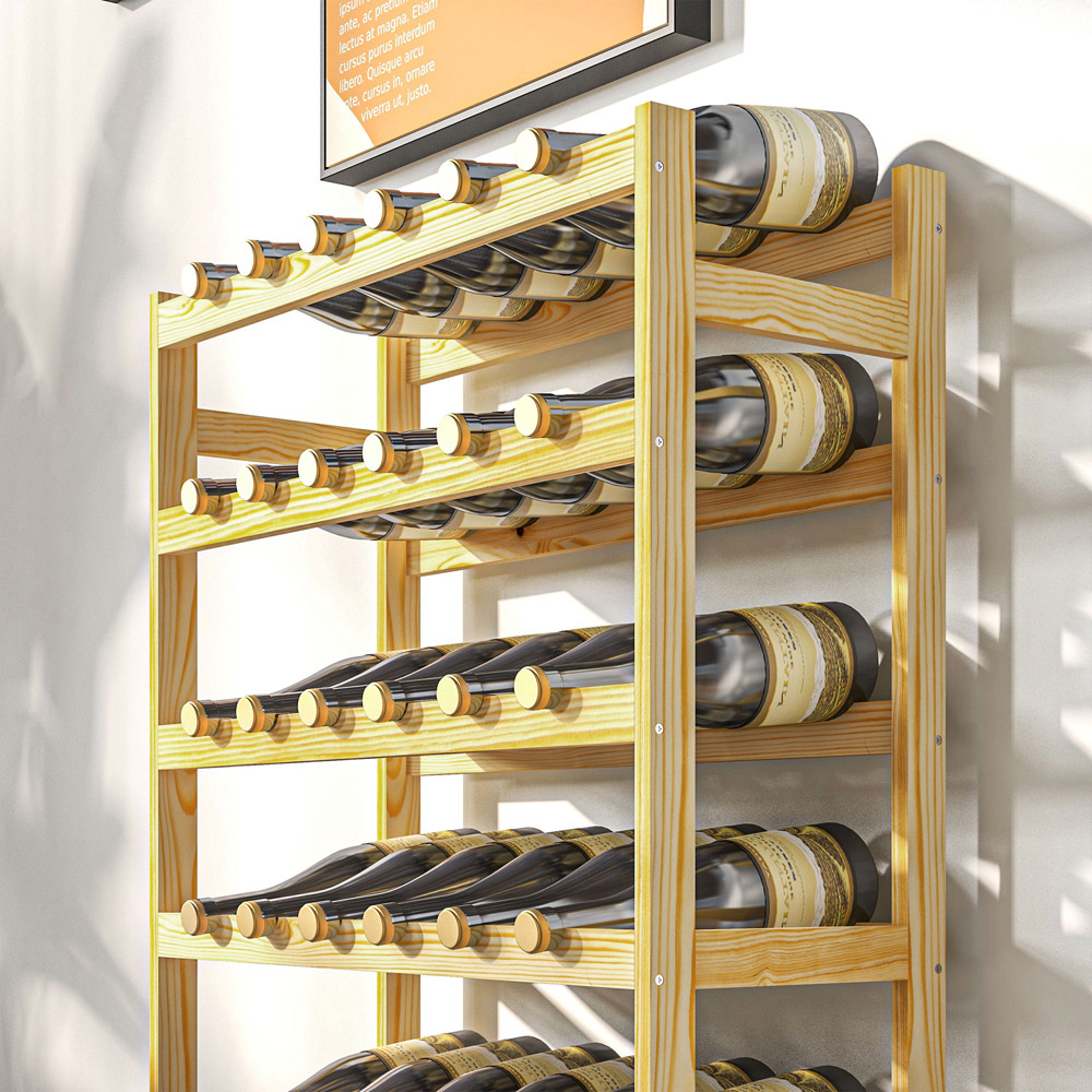 HOMCOM 7 Tier 42 Bottle Natural Wooden Wine Rack Image 5