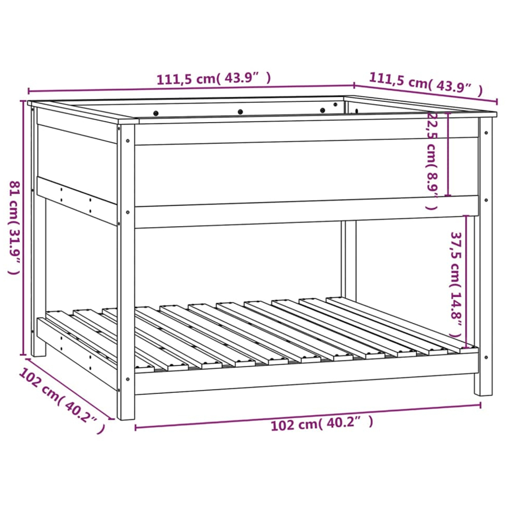 vidaXL Brown Pine Wood Raised Garden Bed 81 x 111.5 x 111.5cm Image 7