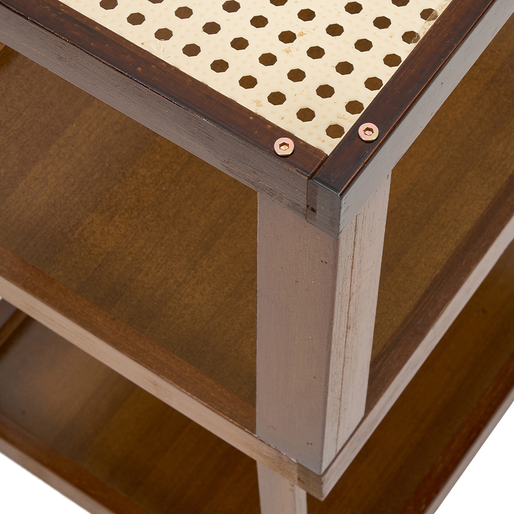 Living and Home 3-Tier Brown Bamboo Faux Rattan Top Side Table with Lockable Castors Image 4