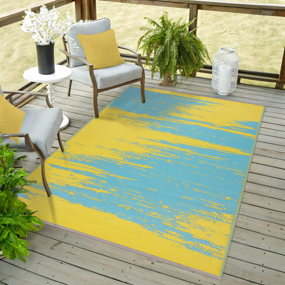 Green Decore Liza Aqua Blue and Yellow Outdoor Rug 120 x 180cm Image 2