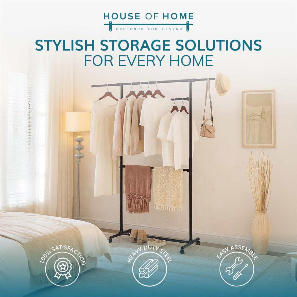 House Of Home Black Adjustable Double Clothes Rail Image 6